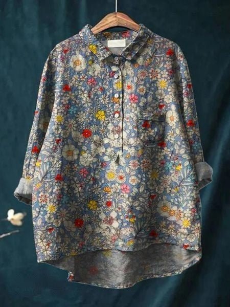 Women's Floral Blouse Button Front Long Sleeve - Multicolor 9
