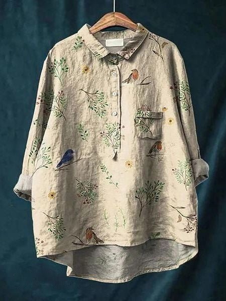 Women's Floral Blouse Button Front Long Sleeve