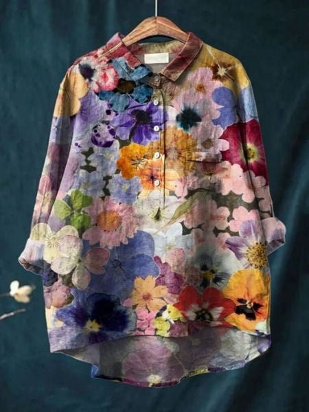 Women's Floral Blouse Button Front Long Sleeve - Multicolor 3