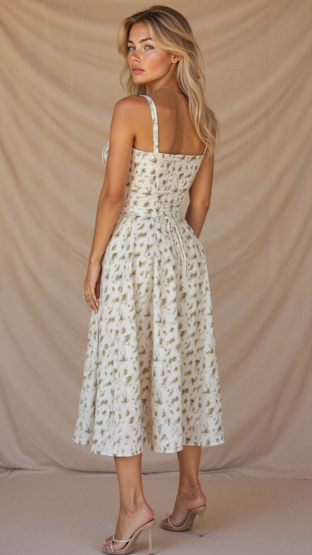 Women's Floral Corset Midi Dress with Side Slit