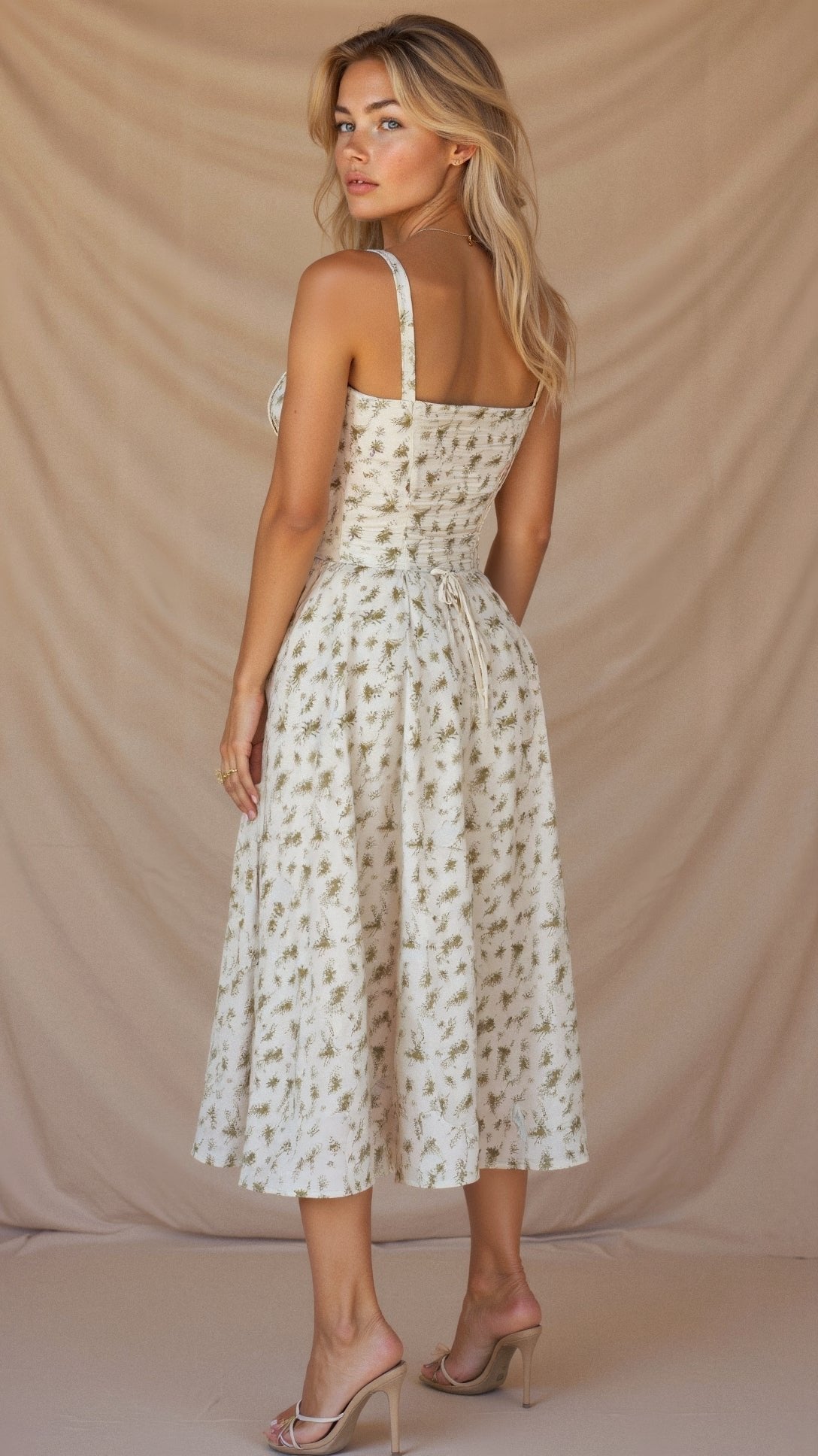 Women's Floral Corset Midi Dress with Side Slit