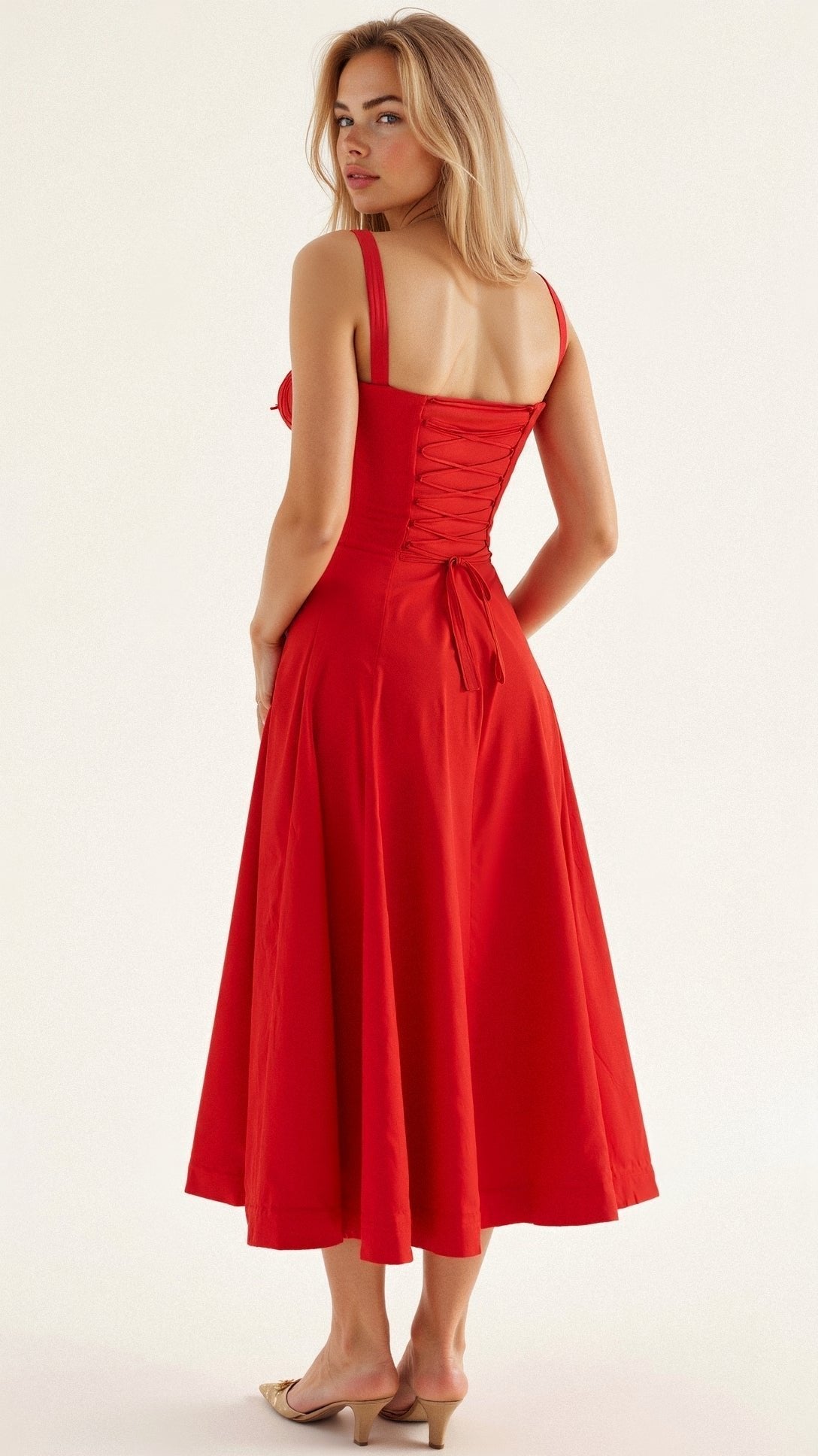 Women's Floral Corset Midi Dress with Side Slit