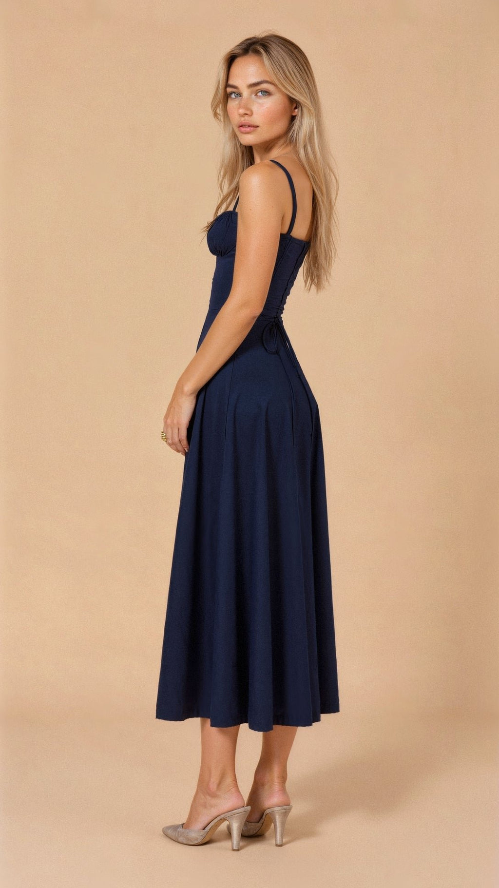 Women's Floral Corset Midi Dress with Side Slit