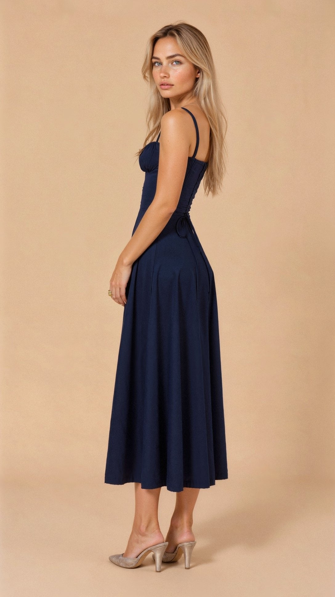 Women's Floral Corset Midi Dress with Side Slit