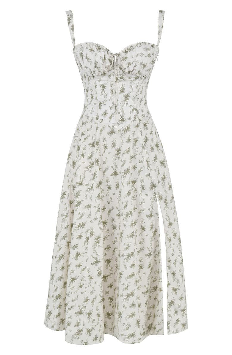 Women's Floral Corset Midi Dress with Side Slit