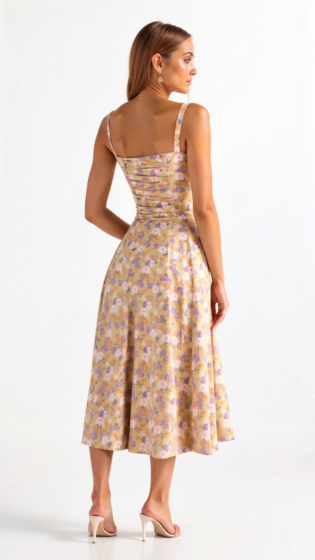 Women's Floral Corset Midi Dress with Side Slit