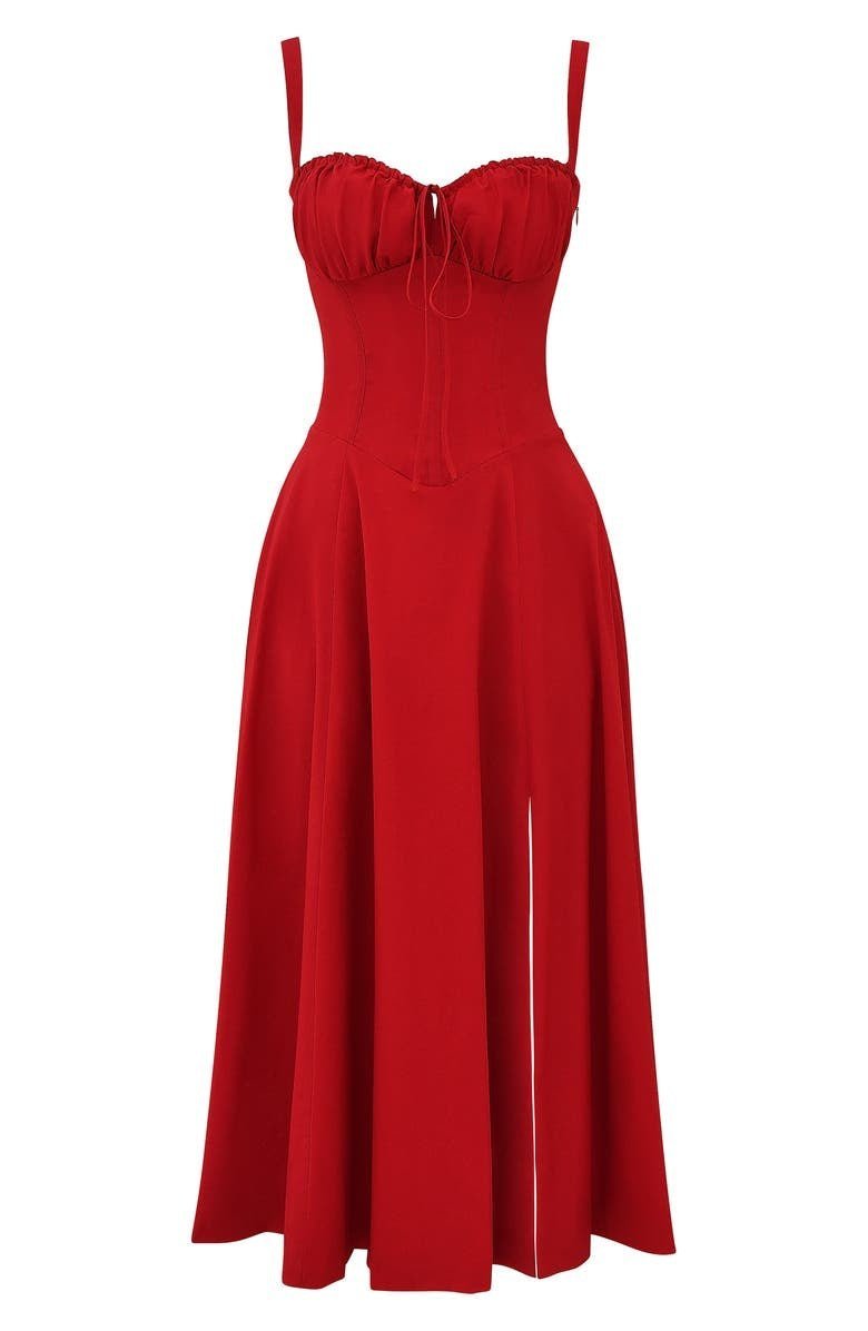 Women's Floral Corset Midi Dress with Side Slit