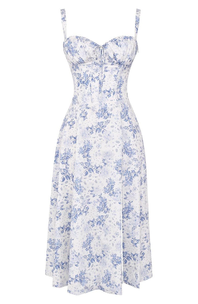 Women's Floral Corset Midi Dress with Side Slit