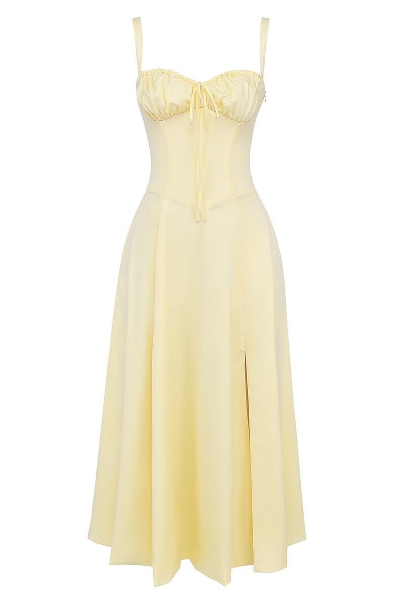Women's Floral Corset Midi Dress with Side Slit