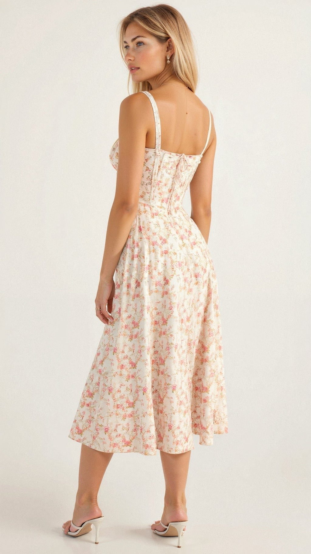 Women's Floral Corset Midi Dress with Side Slit