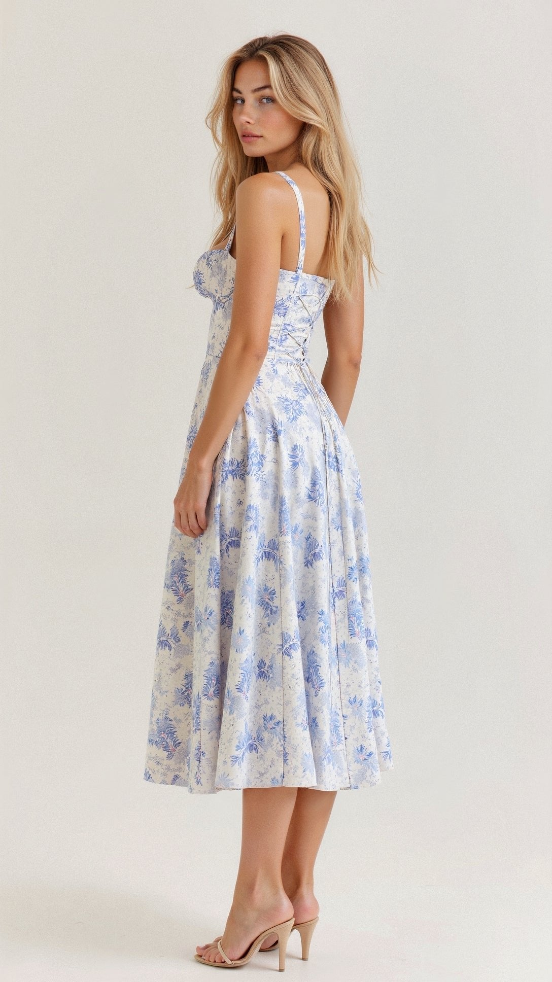 Women's Floral Corset Midi Dress with Side Slit