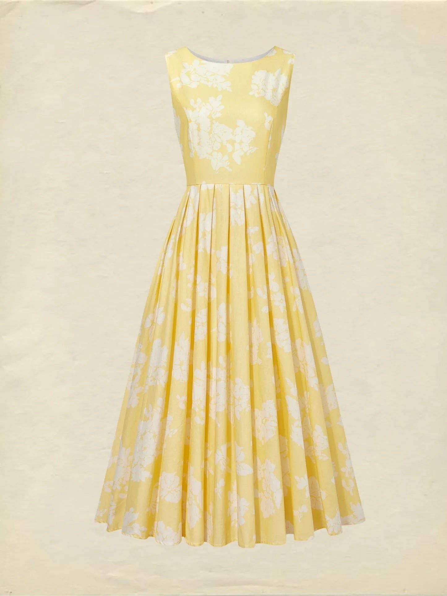 Women's Floral Cotton-Linen Sleeveless Midi Dress