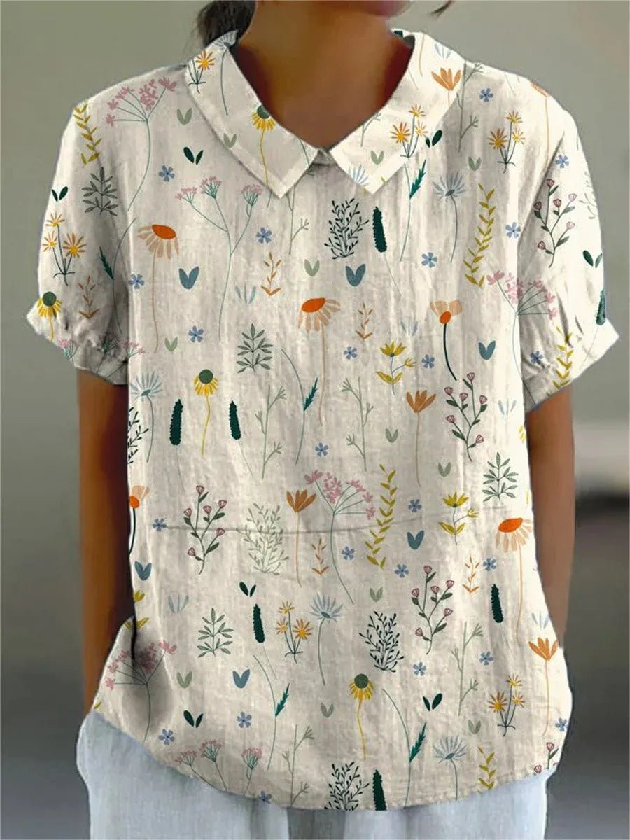 Women's Floral Polo Shirt Collared Loose Fit Short Sleeve