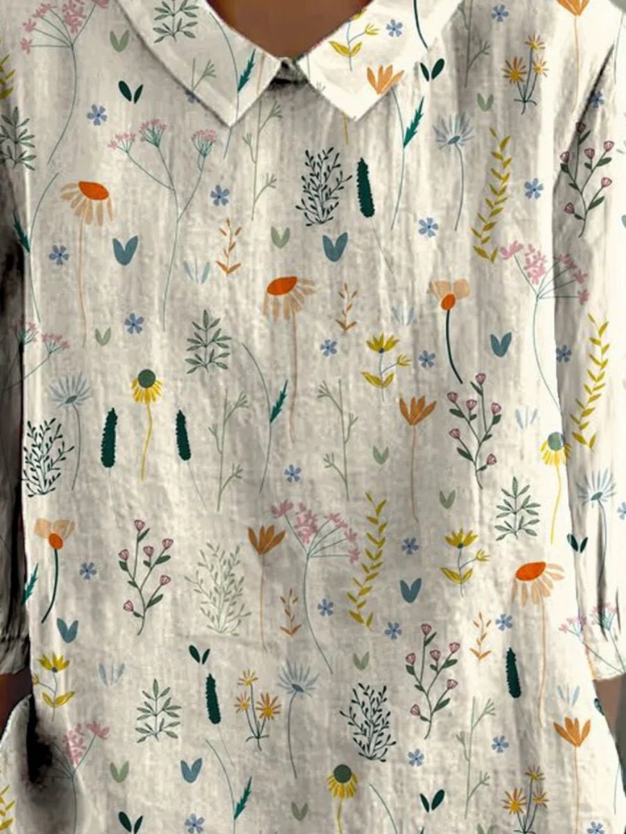 Women's Floral Polo Shirt Collared Loose Fit Short Sleeve