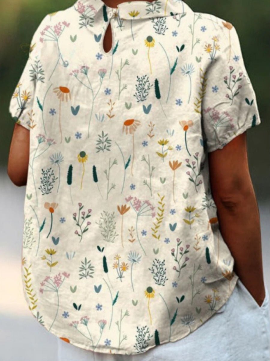 Women's Floral Polo Shirt Collared Loose Fit Short Sleeve
