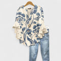 Women's Floral V-Neck Ruffle-Sleeve Blouse - White