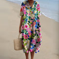 Women's Floral V-Neck Short-Sleeve Midi Dress - Flower 1