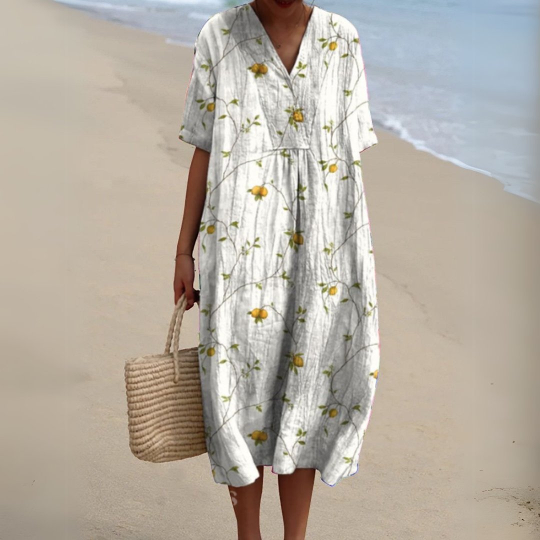 Women's Floral V-Neck Short-Sleeve Midi Dress - Flower 9