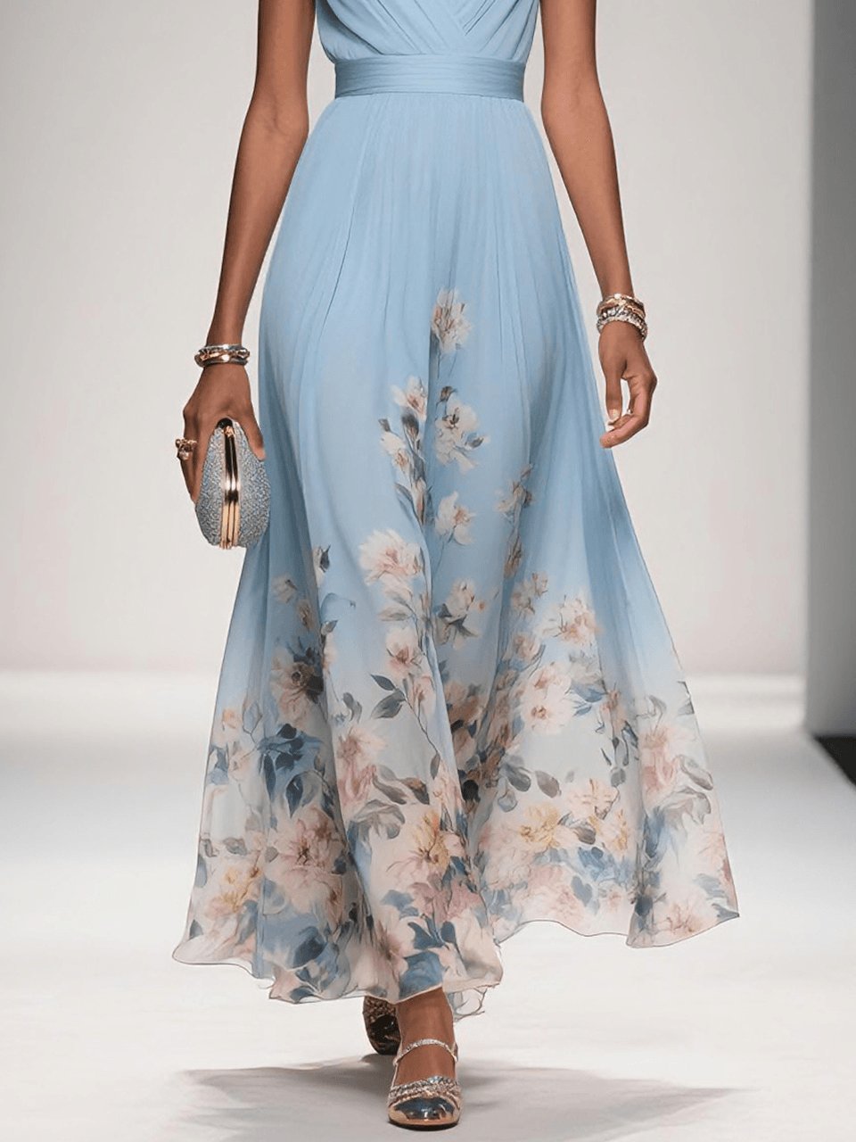 Women's Floral V-Neck Sleeveless Maxi Dress