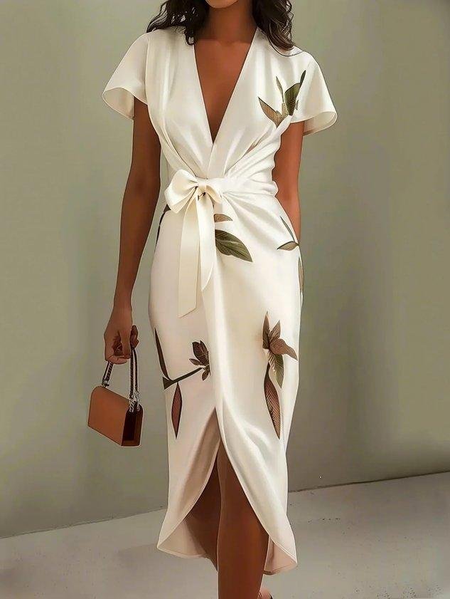 Women's Floral V-Neck Wrap Midi Dress