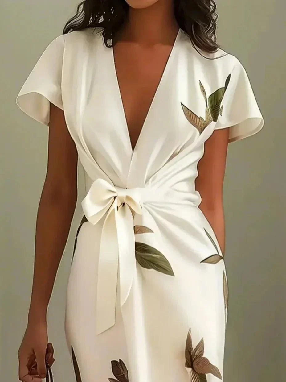 Women's Floral V-Neck Wrap Midi Dress