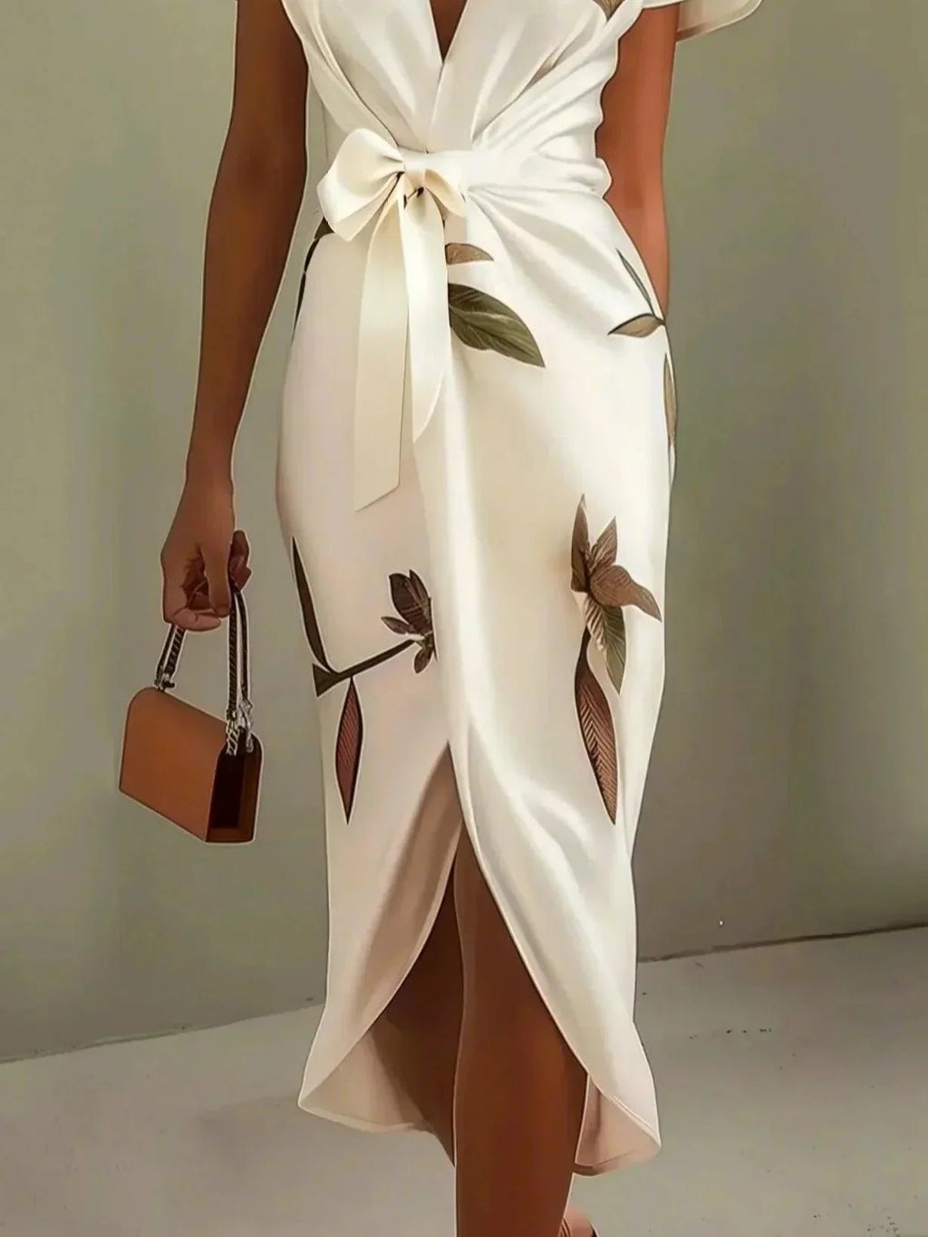Women's Floral V-Neck Wrap Midi Dress
