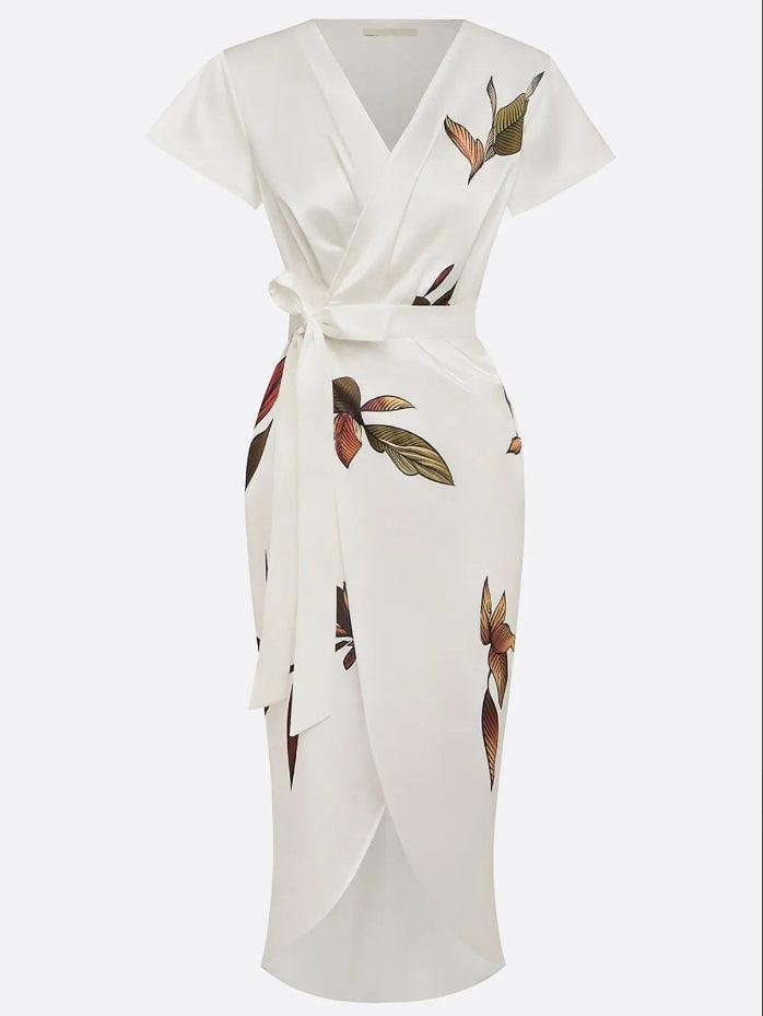 Women's Floral V-Neck Wrap Midi Dress