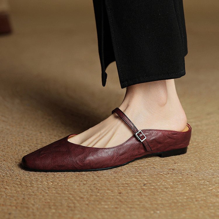Women's Genuine Leather Pointed-Toe Ankle-Strap Mules