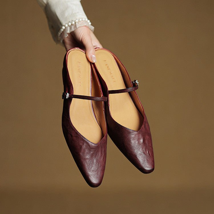 Women's Genuine Leather Pointed-Toe Ankle-Strap Mules