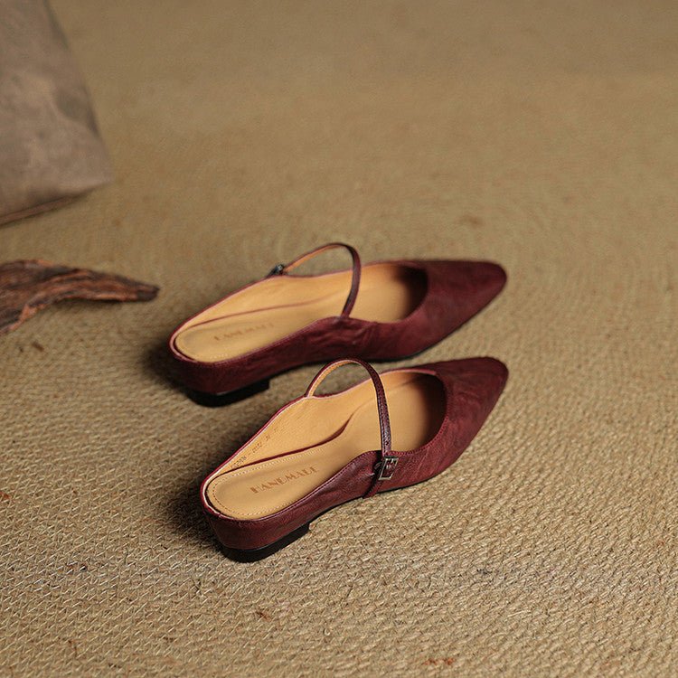 Women's Genuine Leather Pointed-Toe Ankle-Strap Mules