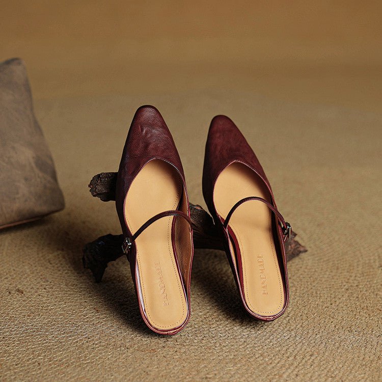 Women's Genuine Leather Pointed-Toe Ankle-Strap Mules