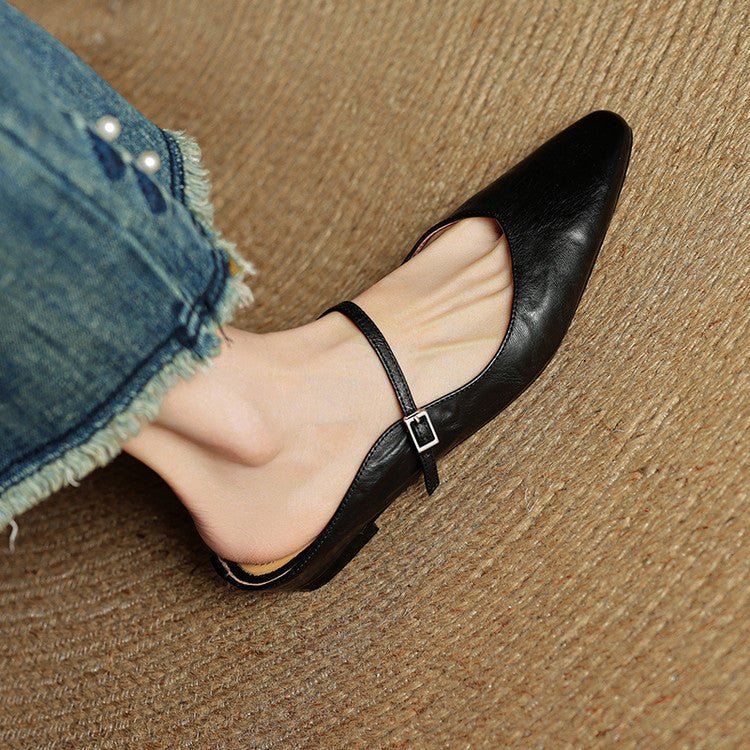 Women's Genuine Leather Pointed-Toe Ankle-Strap Mules