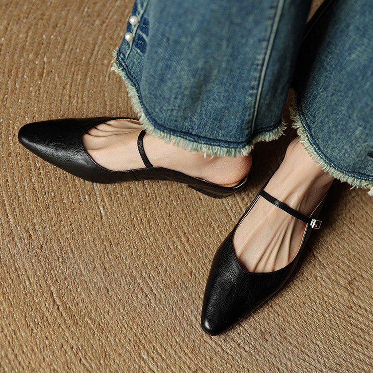 Women's Genuine Leather Pointed-Toe Ankle-Strap Mules