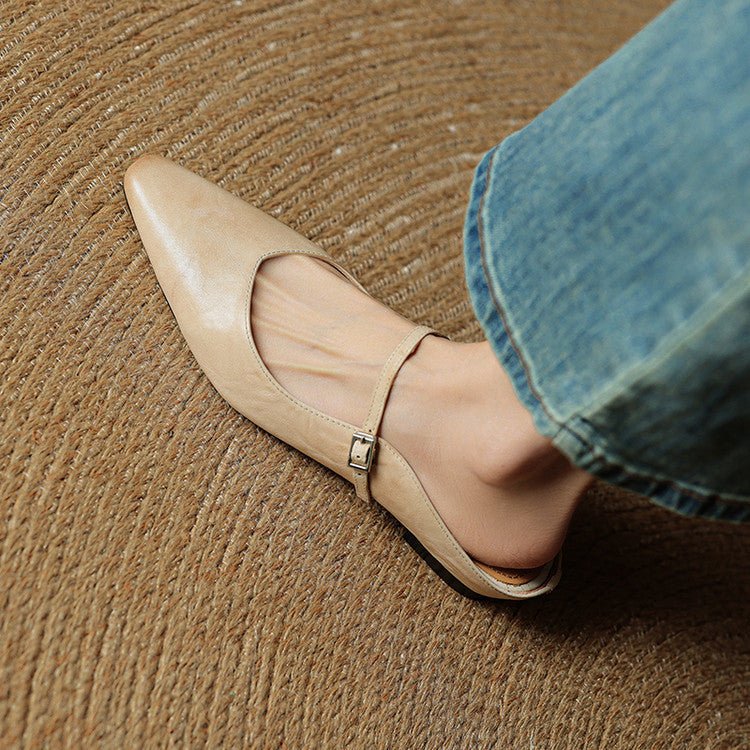 Women's Genuine Leather Pointed-Toe Ankle-Strap Mules