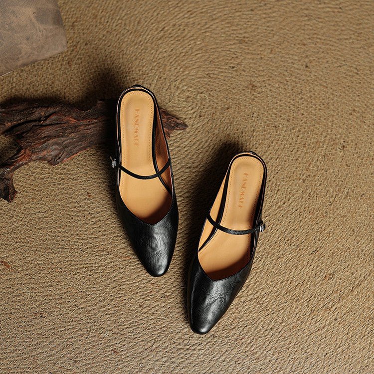 Women's Genuine Leather Pointed-Toe Ankle-Strap Mules