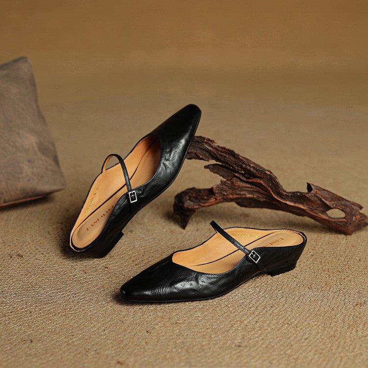 Women's Genuine Leather Pointed-Toe Ankle-Strap Mules