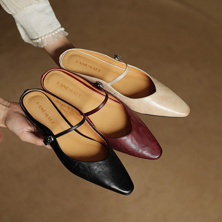 Women's Genuine Leather Pointed-Toe Ankle-Strap Mules
