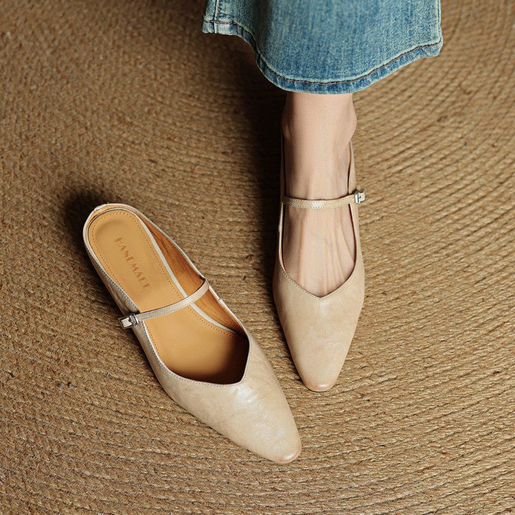 Women's Genuine Leather Pointed-Toe Ankle-Strap Mules