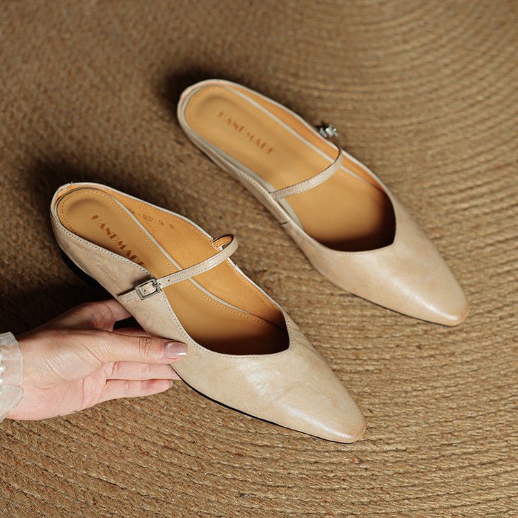 Women's Genuine Leather Pointed-Toe Ankle-Strap Mules