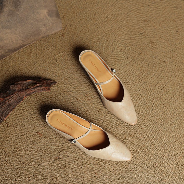 Women's Genuine Leather Pointed-Toe Ankle-Strap Mules