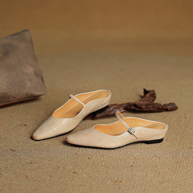 Women's Genuine Leather Pointed-Toe Ankle-Strap Mules