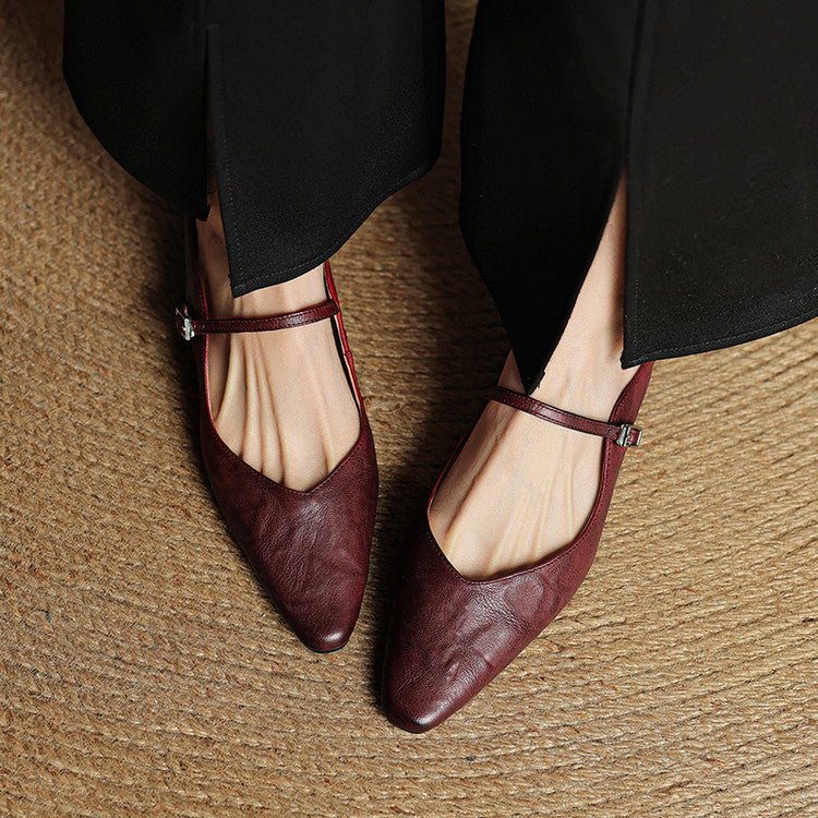 Women's Genuine Leather Pointed-Toe Ankle-Strap Mules