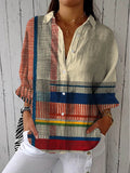 Women's Geometric Pattern Button-Front Relaxed Blouse - Multicolor