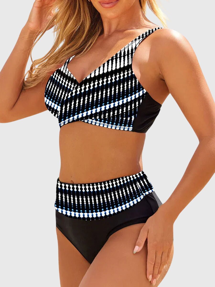 Women's Geometric Print Cross-Front Two-Piece Bikini Set - Polka Dots