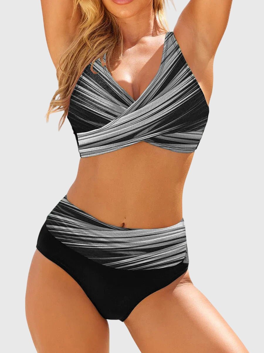 Women's Geometric Print Cross-Front Two-Piece Bikini Set - Grijs
