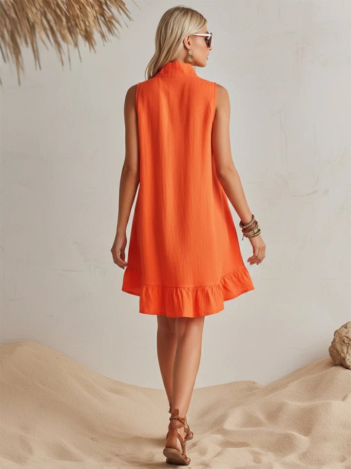 Women's Half-Zip Stand Collar Sleeveless Ruffle Mini Dress