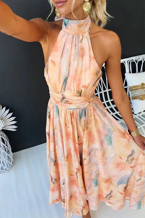 Women's Halter Neck Open-Back Maxi Wedding Guest Dress