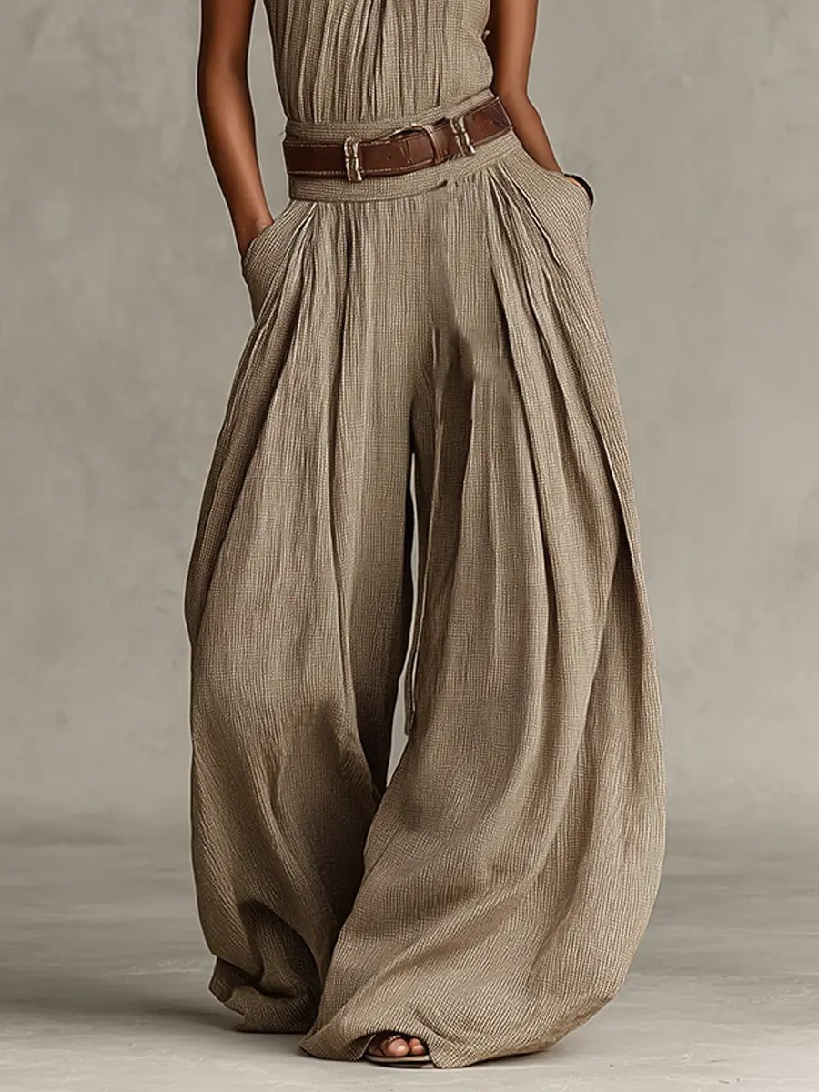 Women's Halter Neck Wide-Leg Cotton Blend Jumpsuit