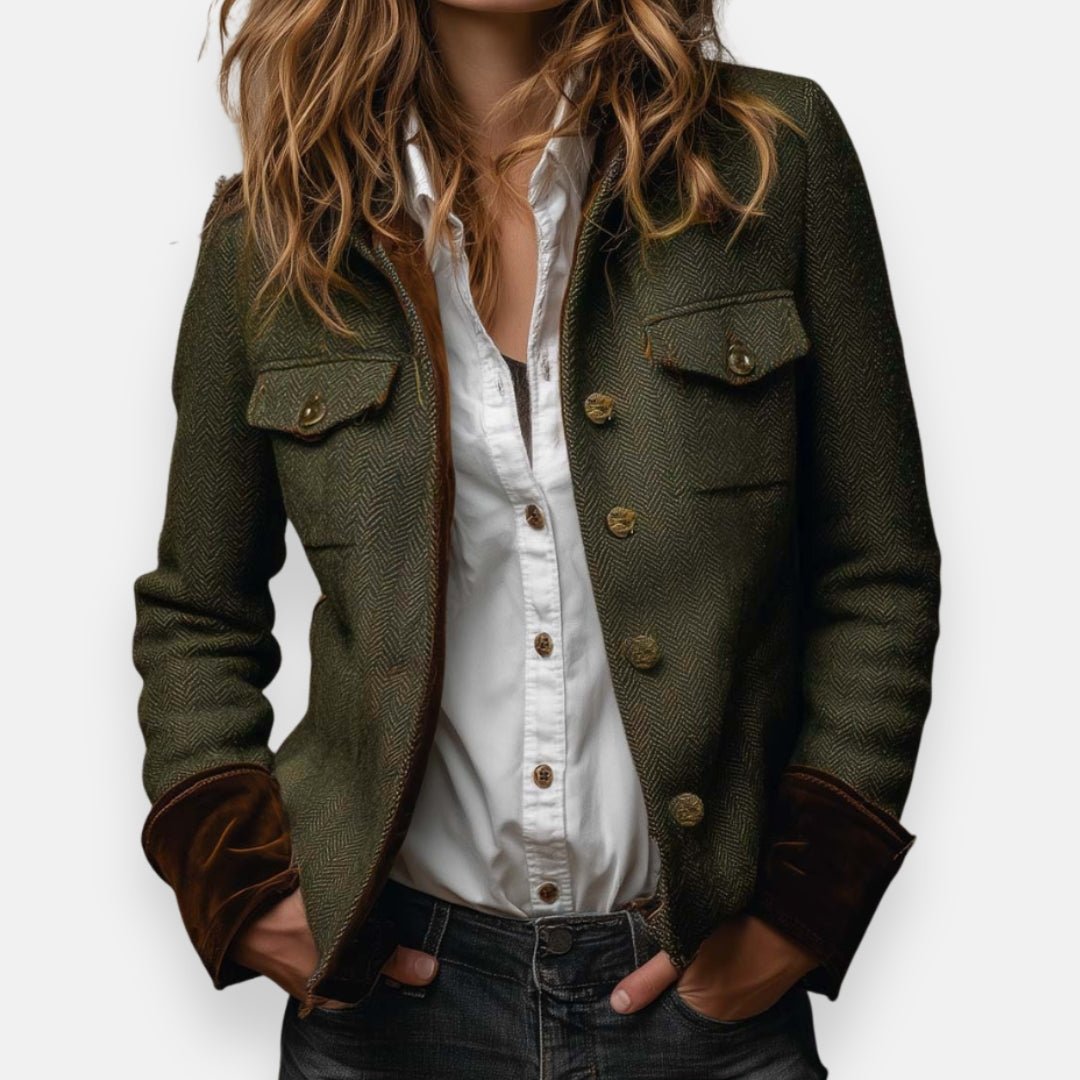Women's Herringbone Button-Front Structured Jacket