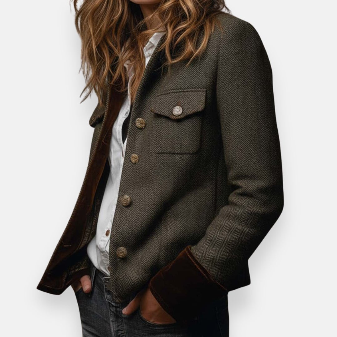 Women's Herringbone Button-Front Structured Jacket
